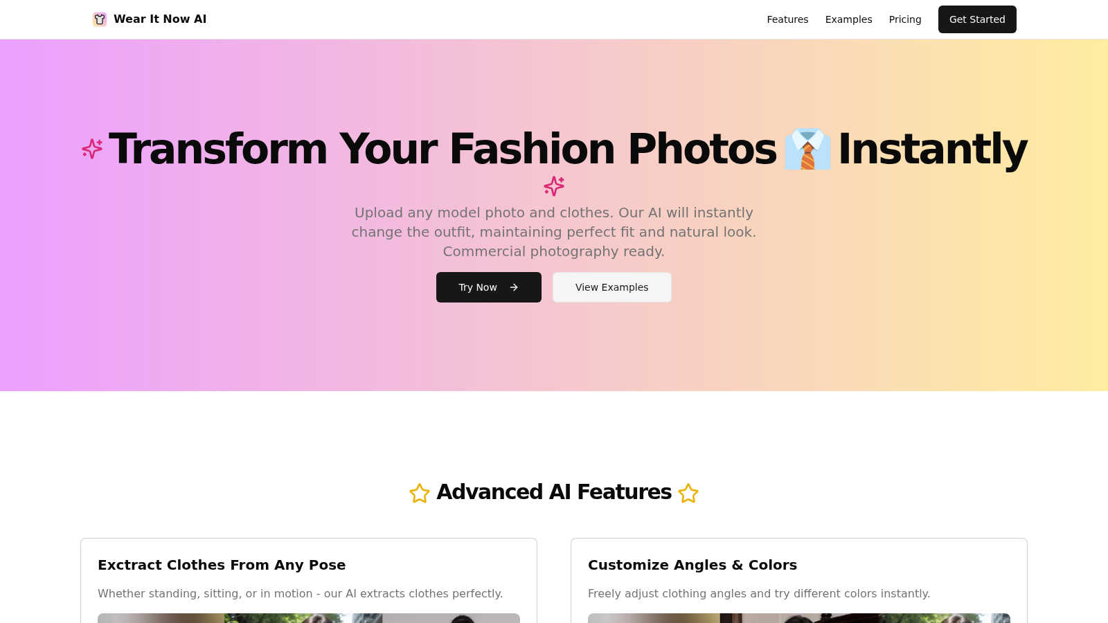Wear It Now AI application interface and features