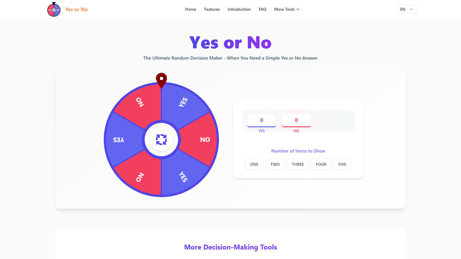 YesOrNo.run application interface and features
