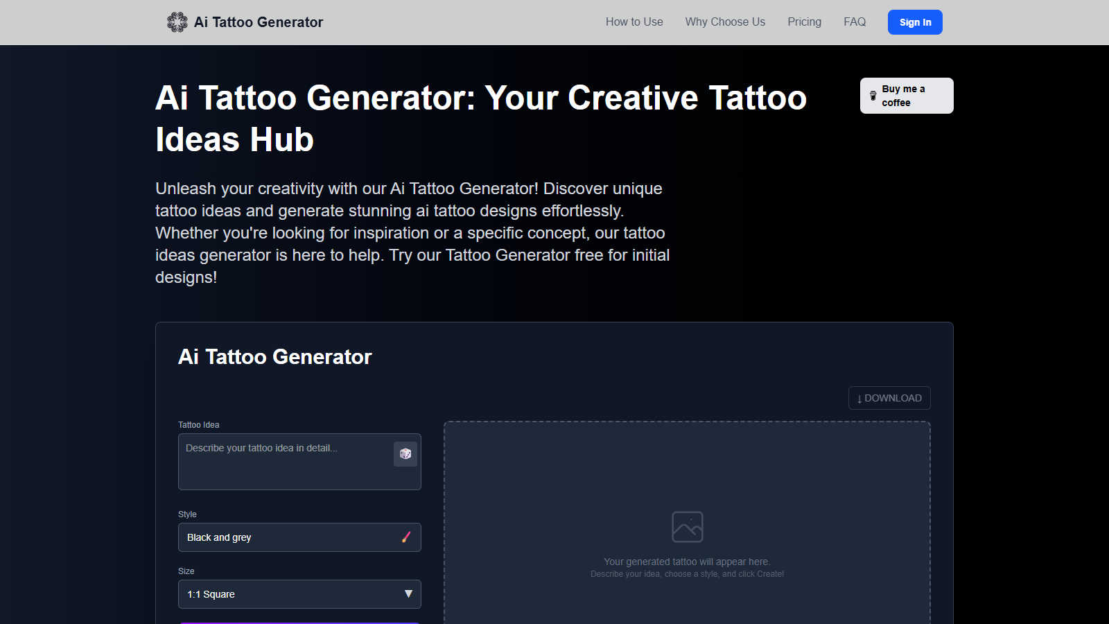 Ai Tattoo Generator application interface and features
