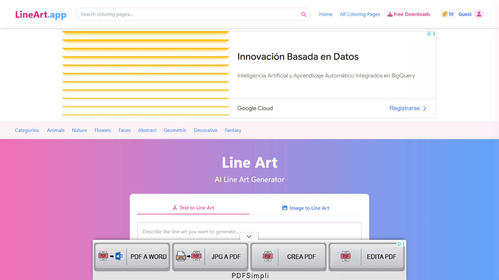 lineart.app application interface and features