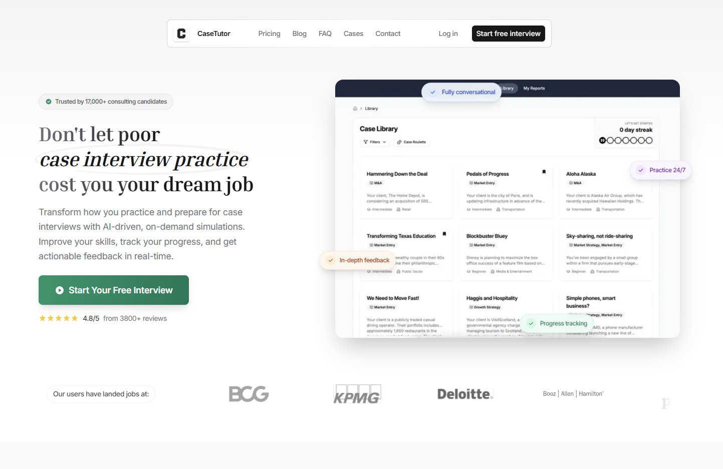 Casetutor application interface and features