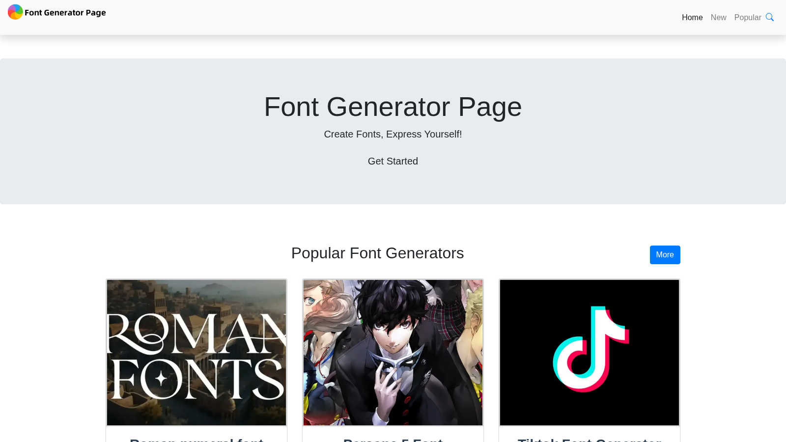 Font Generator Page application interface and features