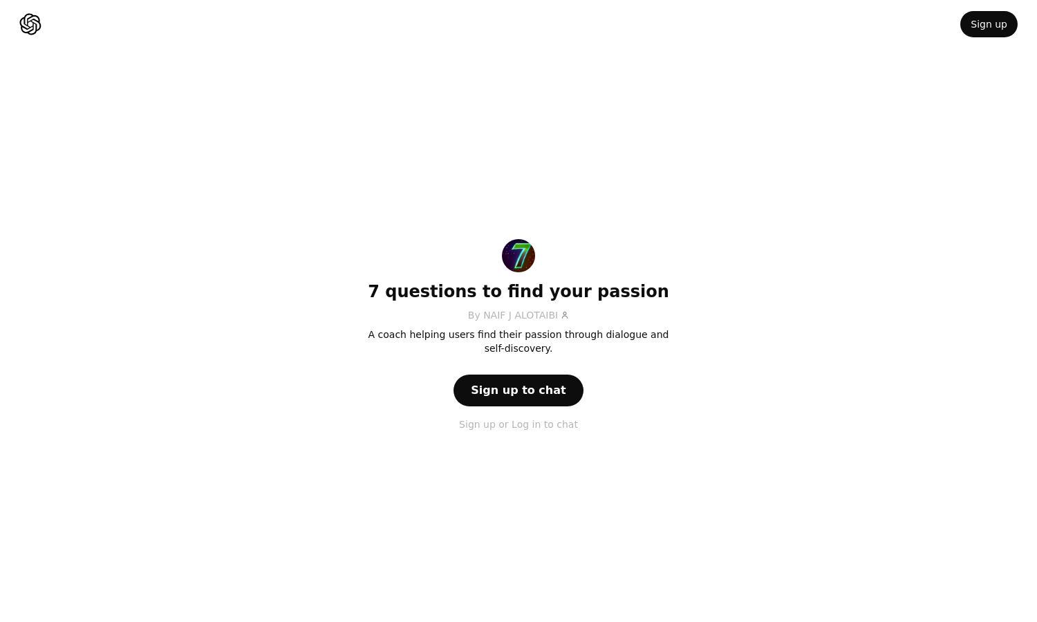 ChatGPT - 7 questions to find your passion Website