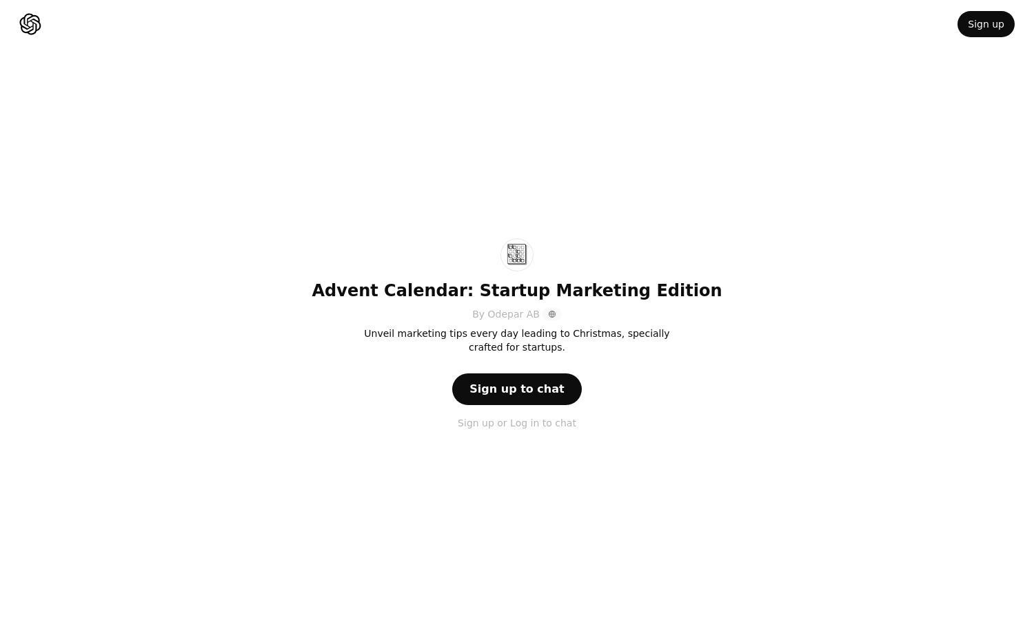 ChatGPT - Advent Calendar: Startup Marketing Edition Website