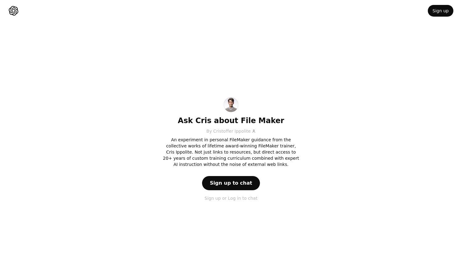 ChatGPT - Ask Cris about File Maker Website