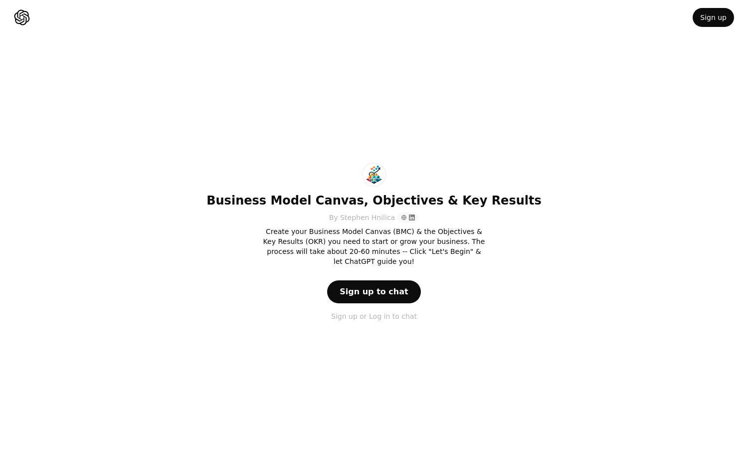 ChatGPT - Business Model Canvas, Objectives & Key Results Website