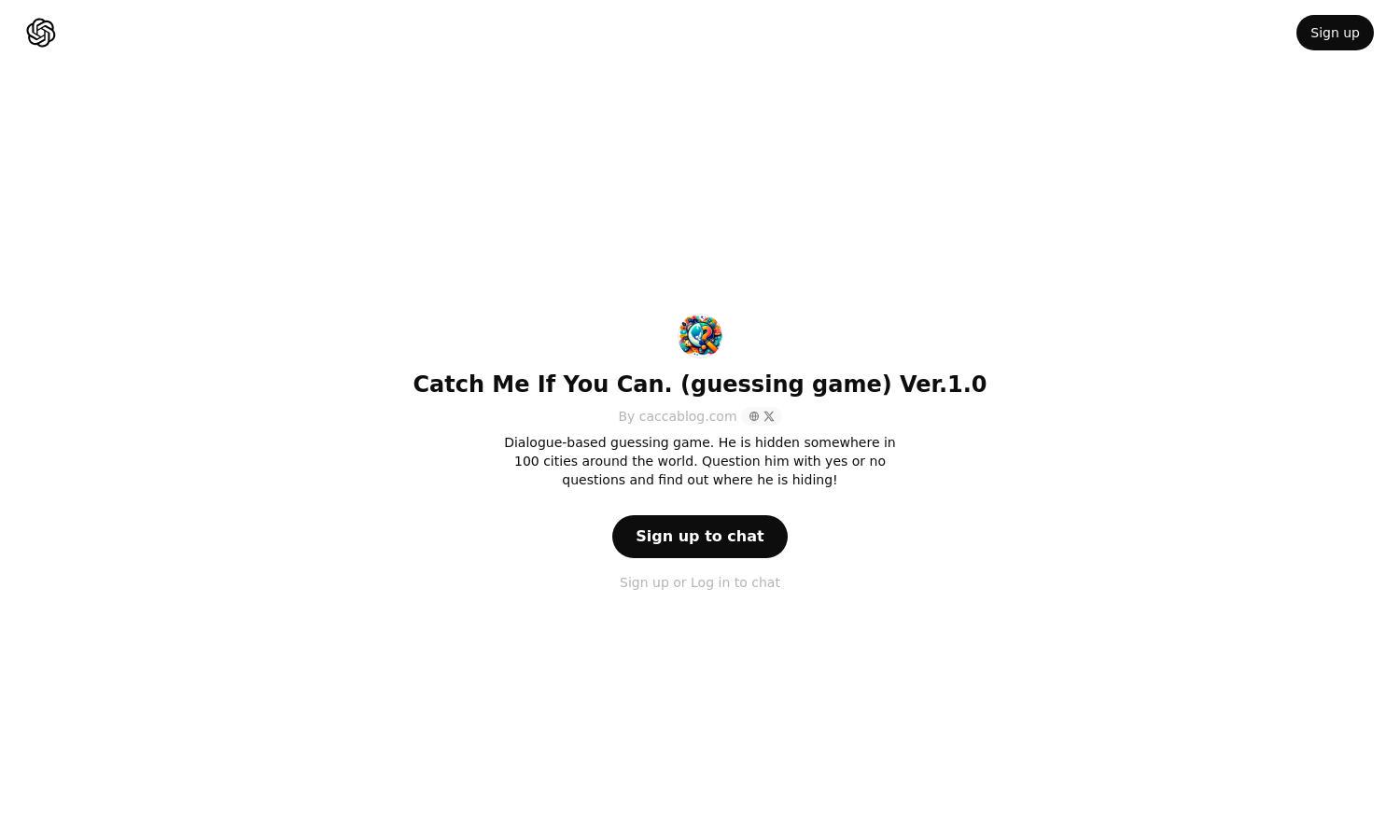 ChatGPT - Catch Me If You Can. (guessing game) Ver.1.0 Website