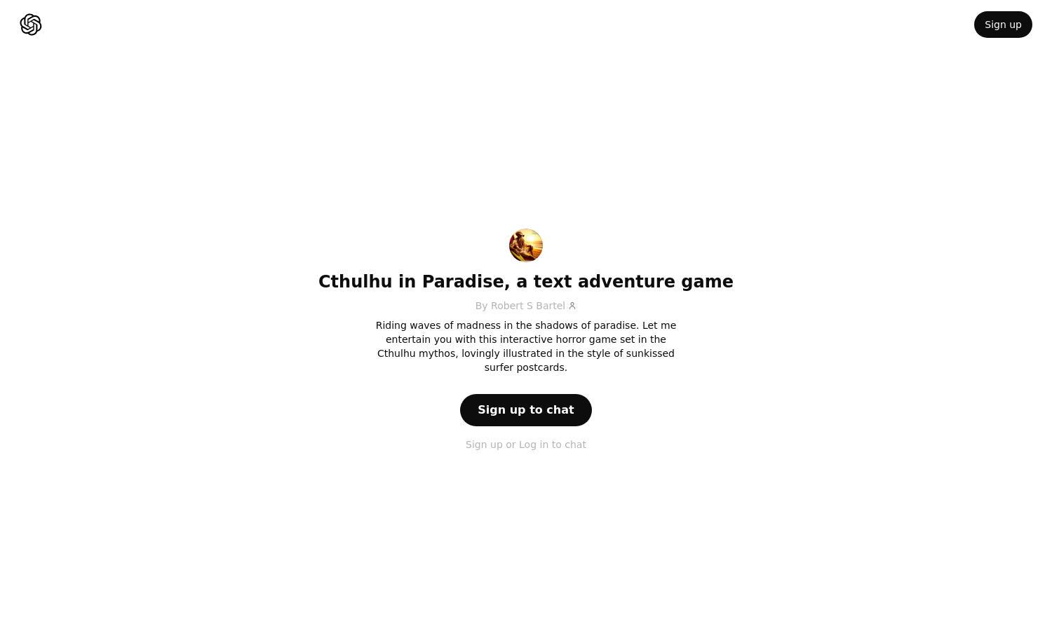 ChatGPT - Cthulhu in Paradise, a text adventure game Website