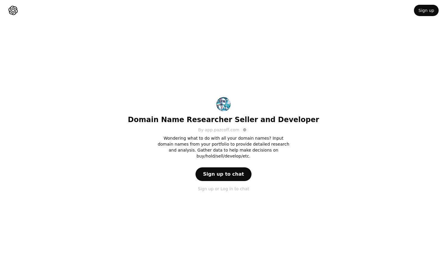 ChatGPT - Domain Name Researcher Seller and Developer Website