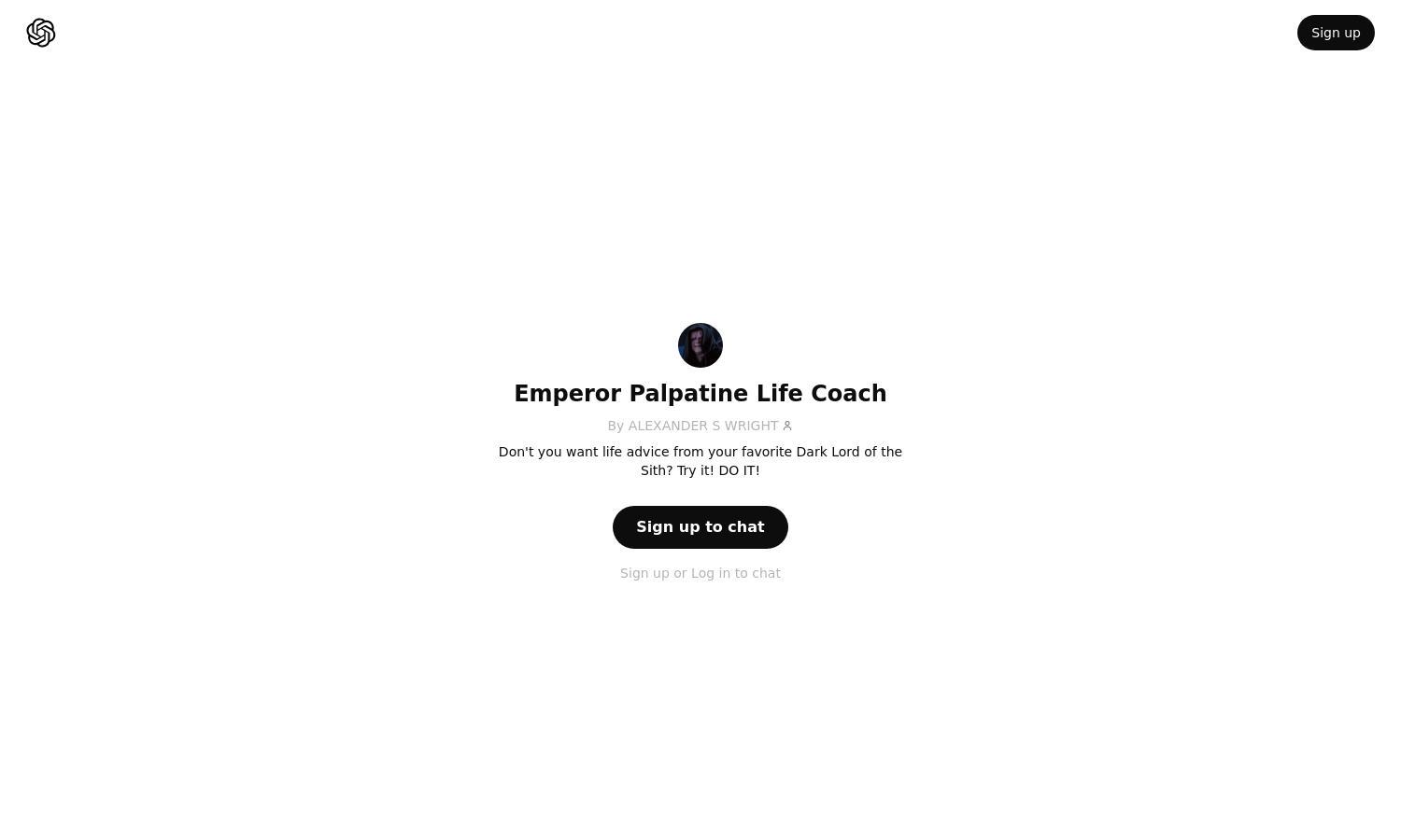 ChatGPT - Emperor Palpatine Life Coach Website