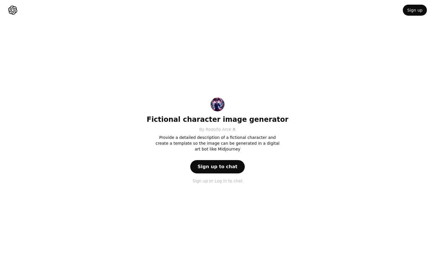 ChatGPT - Fictional character image generator Website