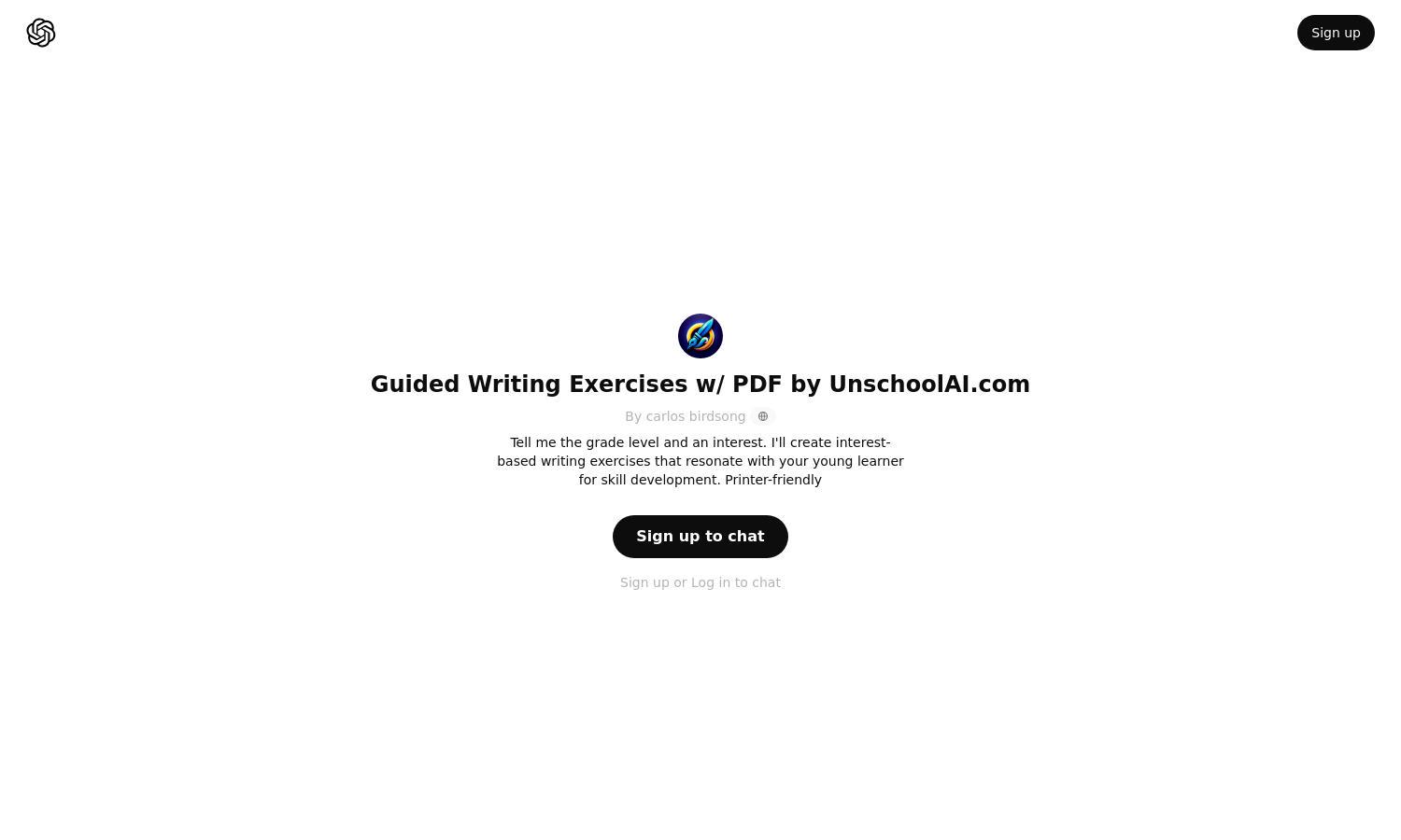 ChatGPT - Guided Writing Exercises w/ PDF by UnschoolAI.com Website