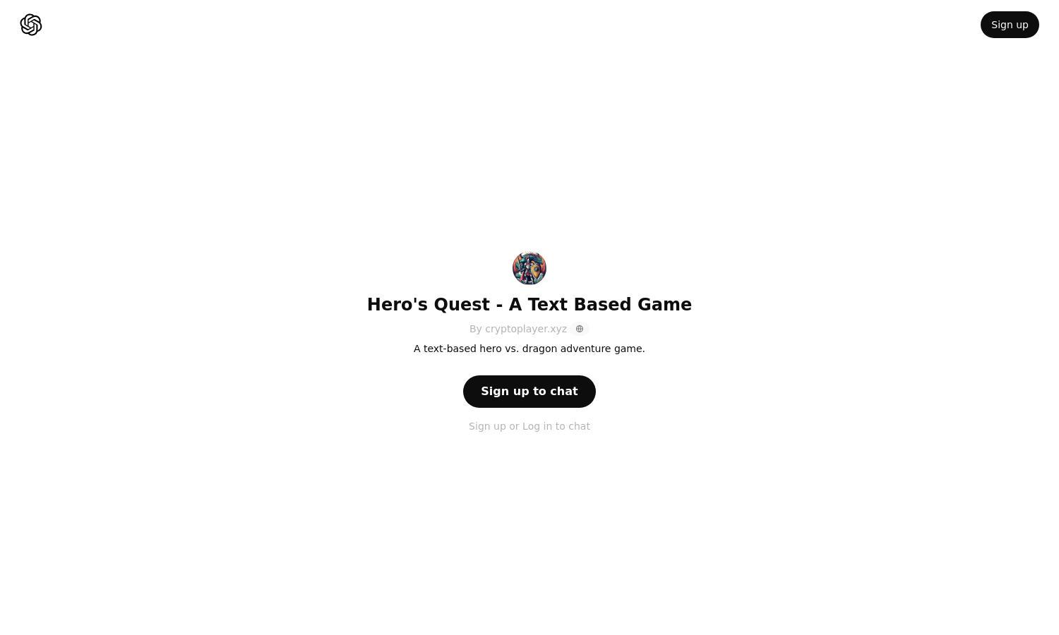 ChatGPT - Hero's Quest - A Text Based Game Website