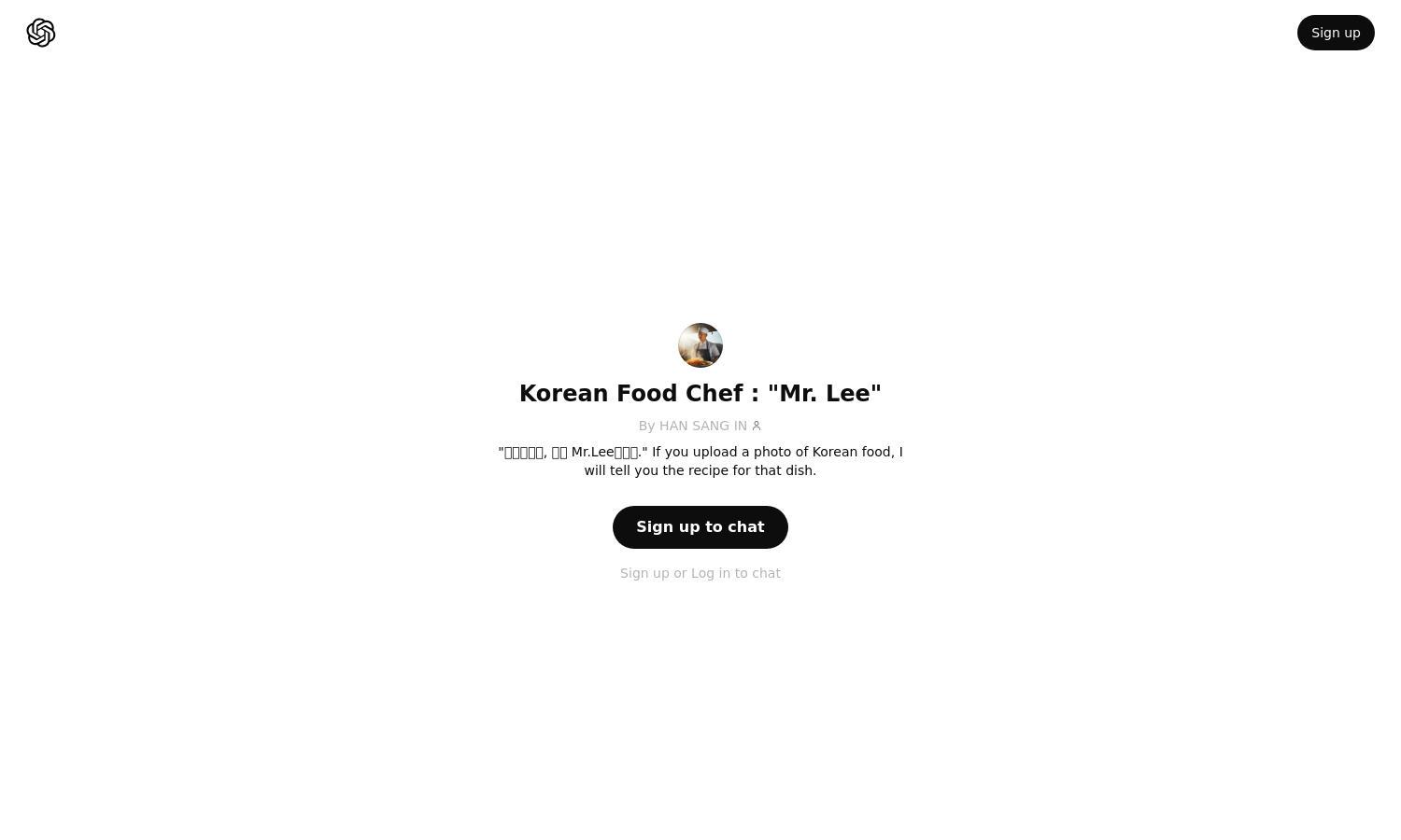 ChatGPT - Korean Food Chef : "Mr. Lee" Website