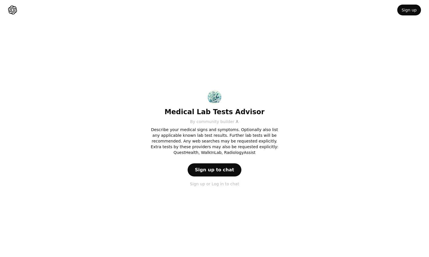 ChatGPT - Medical Lab Tests Advisor Website