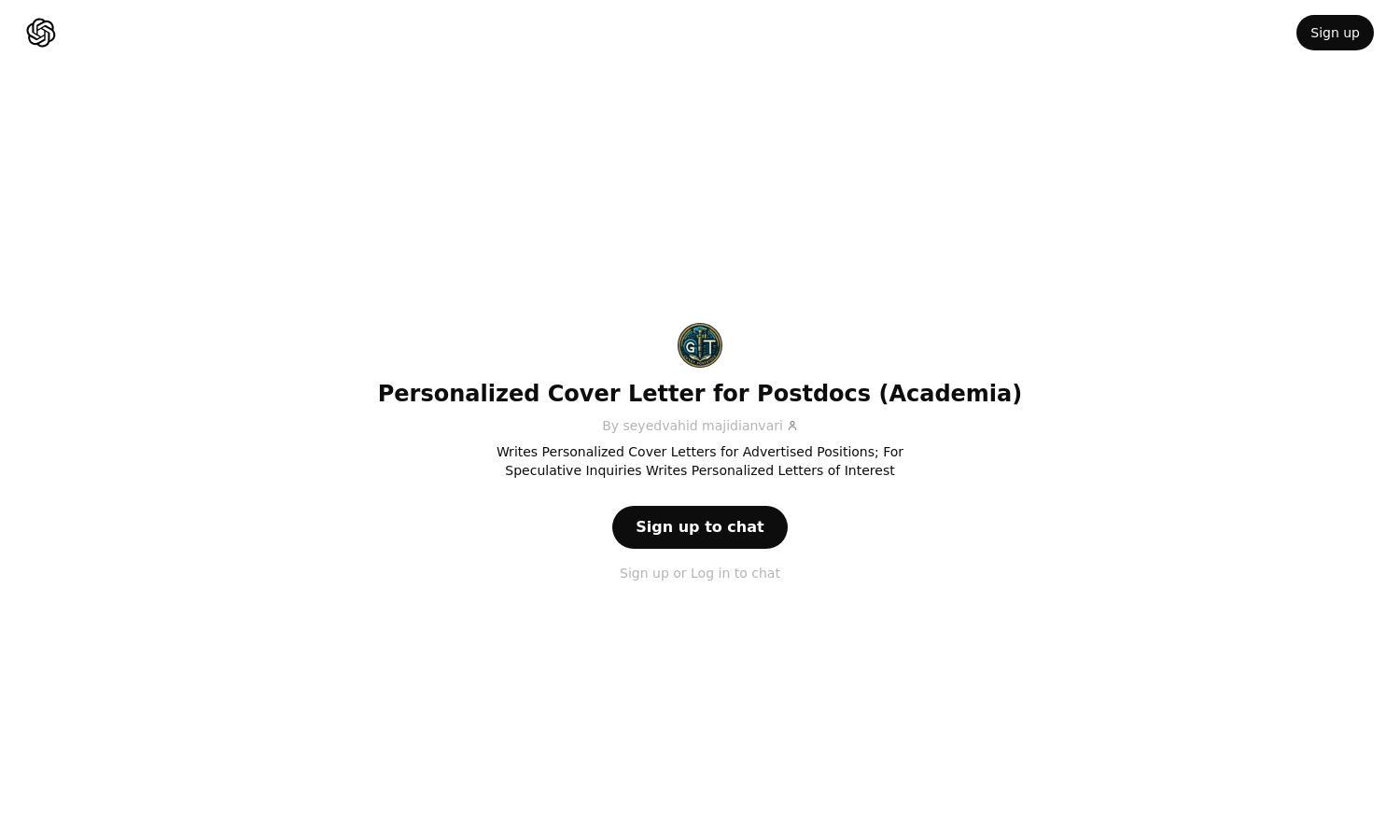 ChatGPT - Personalized Cover Letter for Postdocs (Academia) Website