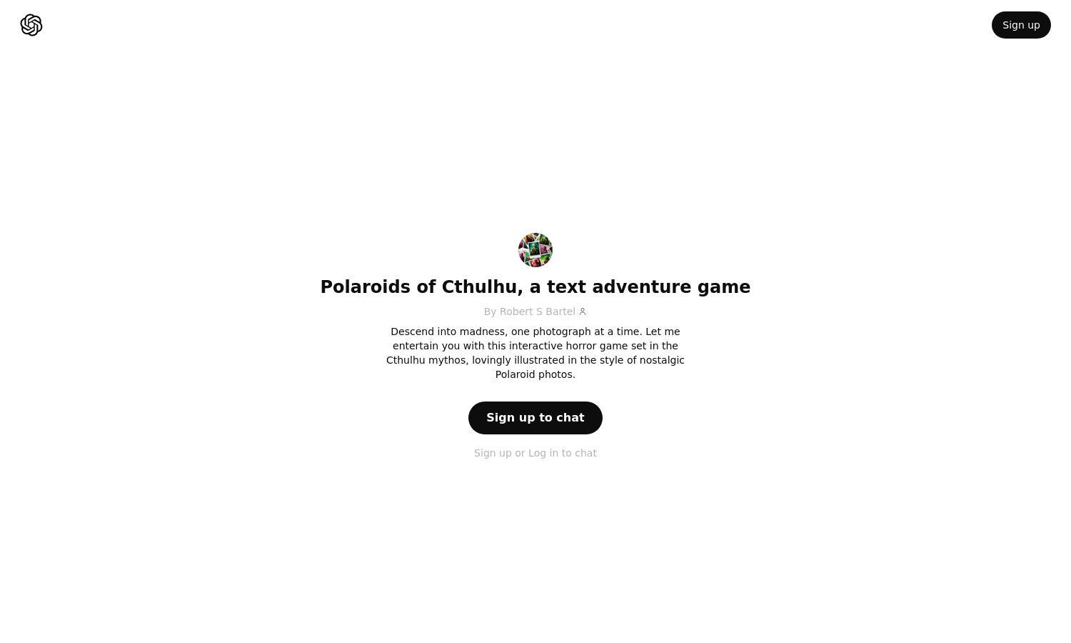 ChatGPT - Polaroids of Cthulhu, a text adventure game Website