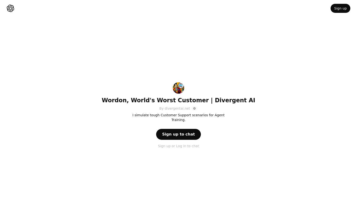 ChatGPT - Wordon, World's Worst Customer | Divergent AI Website