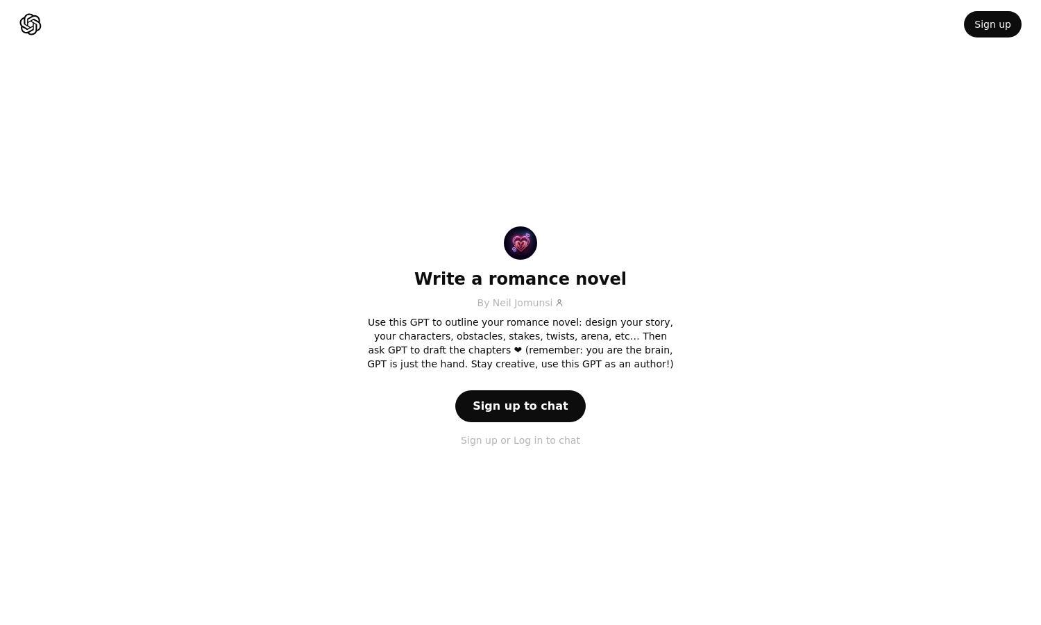 ChatGPT - Write a romance novel Website