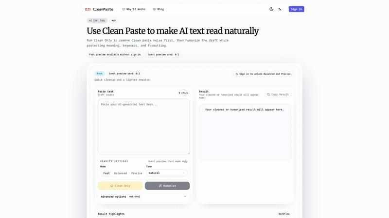 CleanPaste application interface and features