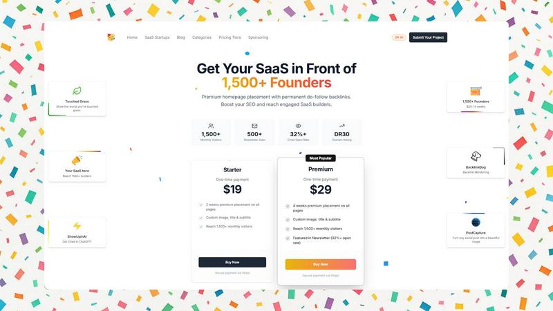 Highlight your Confetti Powered Project application interface and features