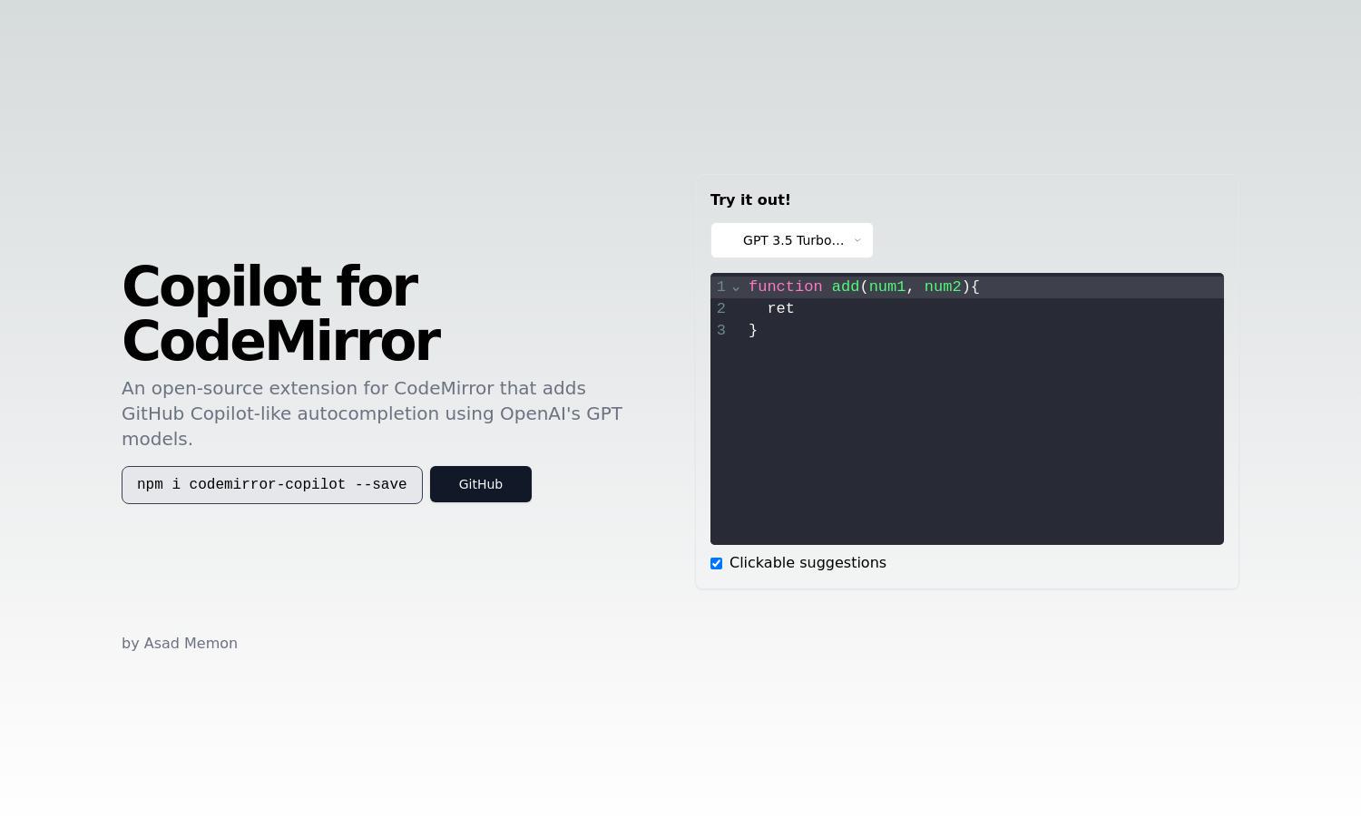 Copilot for CodeMirror Website