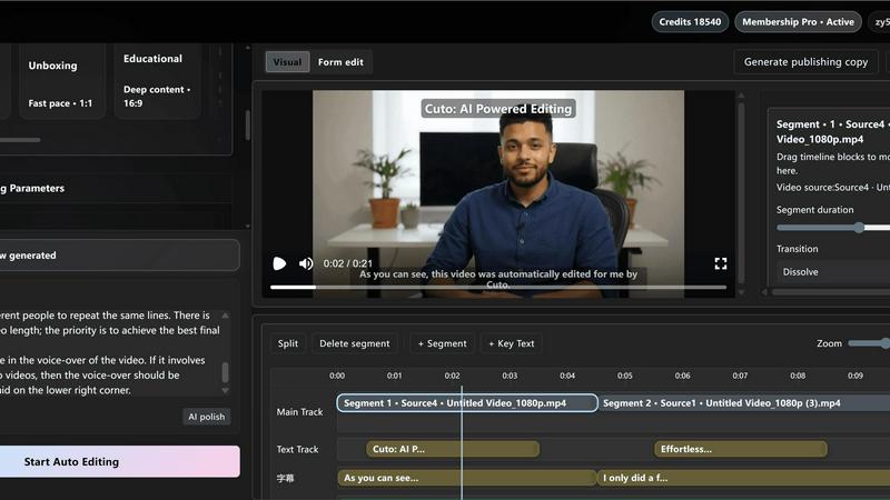 Cuto application interface and features