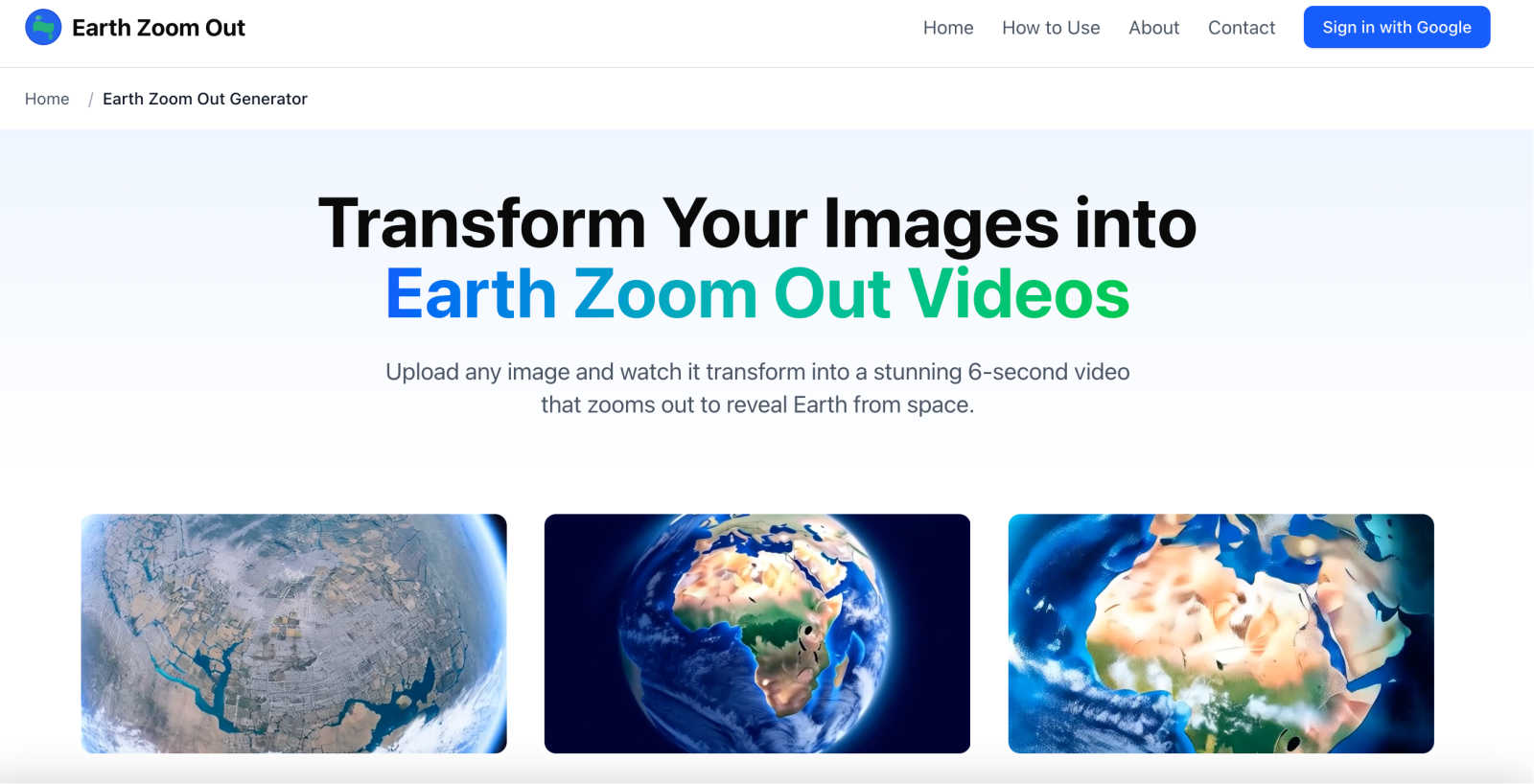 Earth Zoom Out AI application interface and features