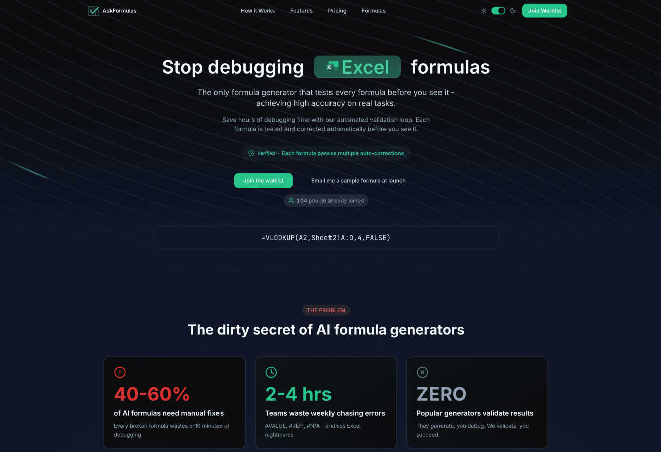 AskFormulas application interface and features