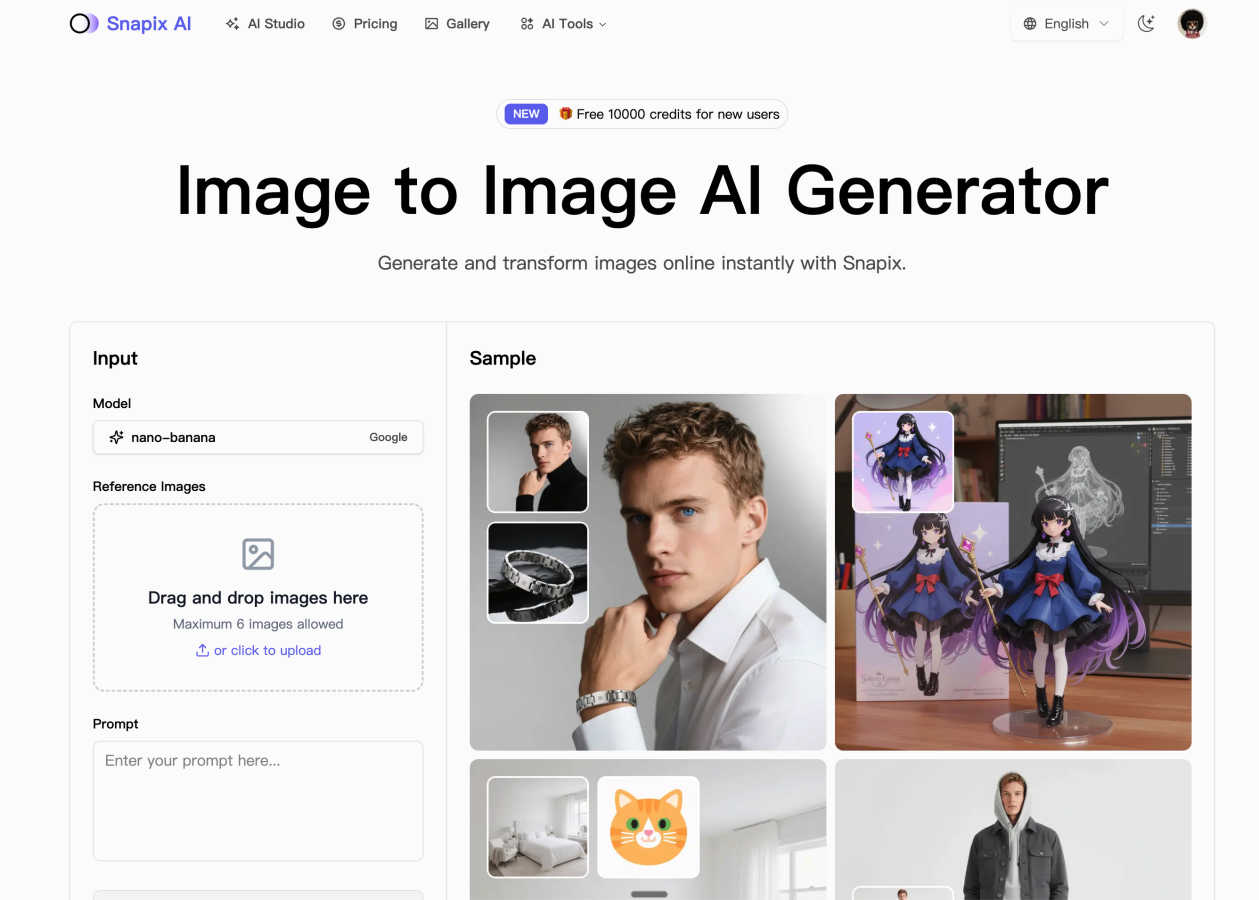 Snapix Image to Image AI application interface and features