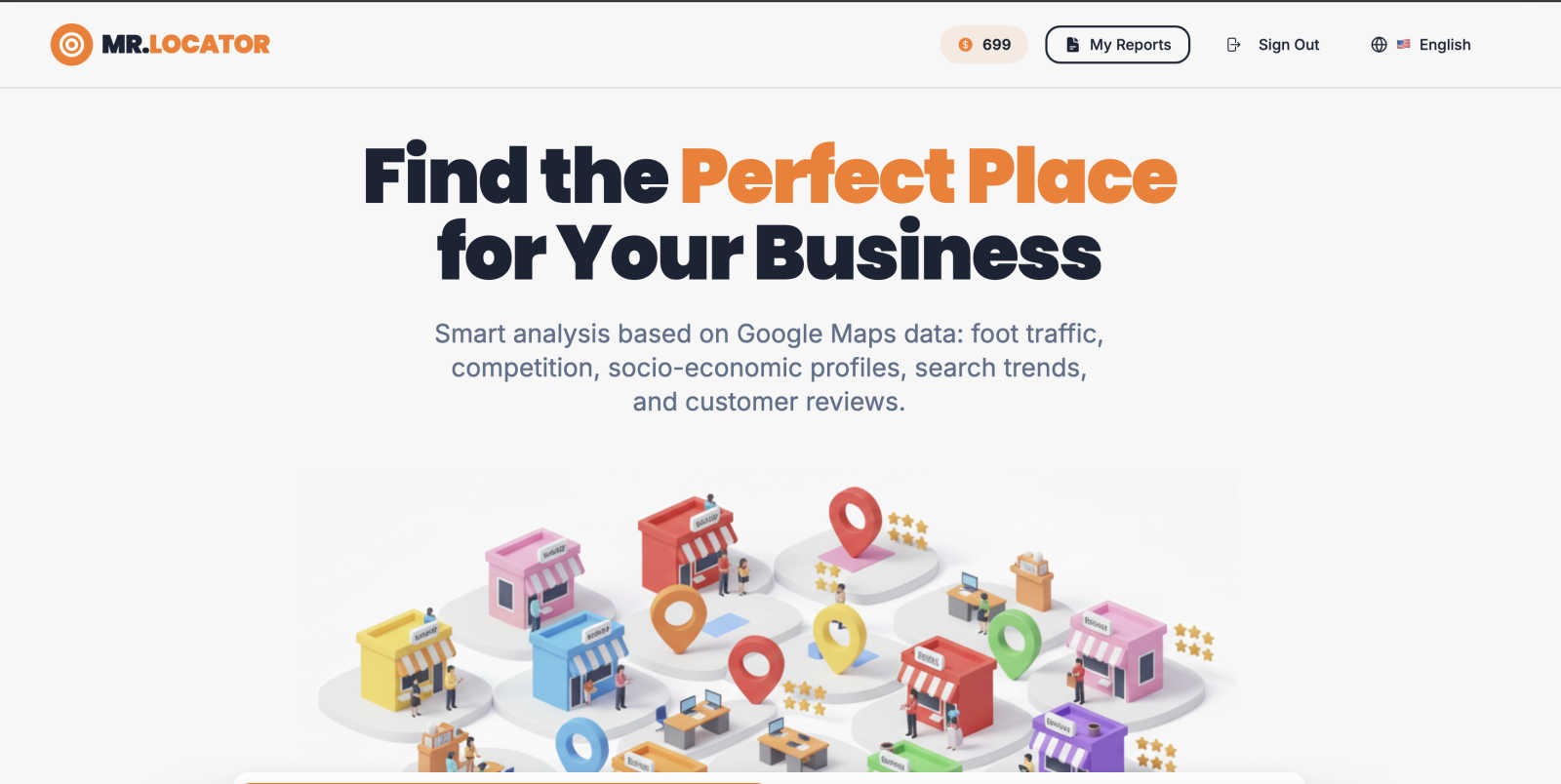 Mister Locator application interface and features