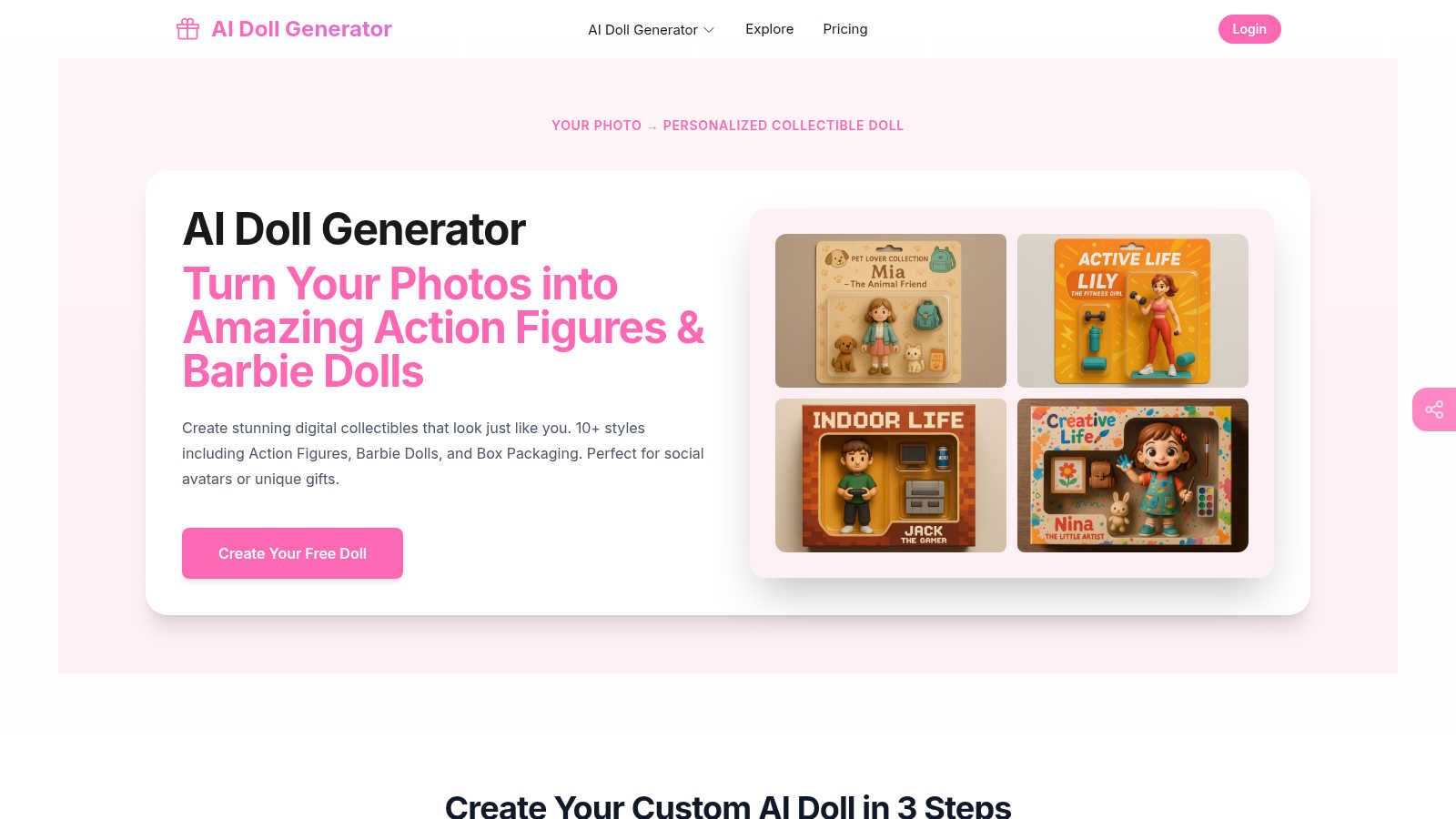 AI Doll Generator application interface and features