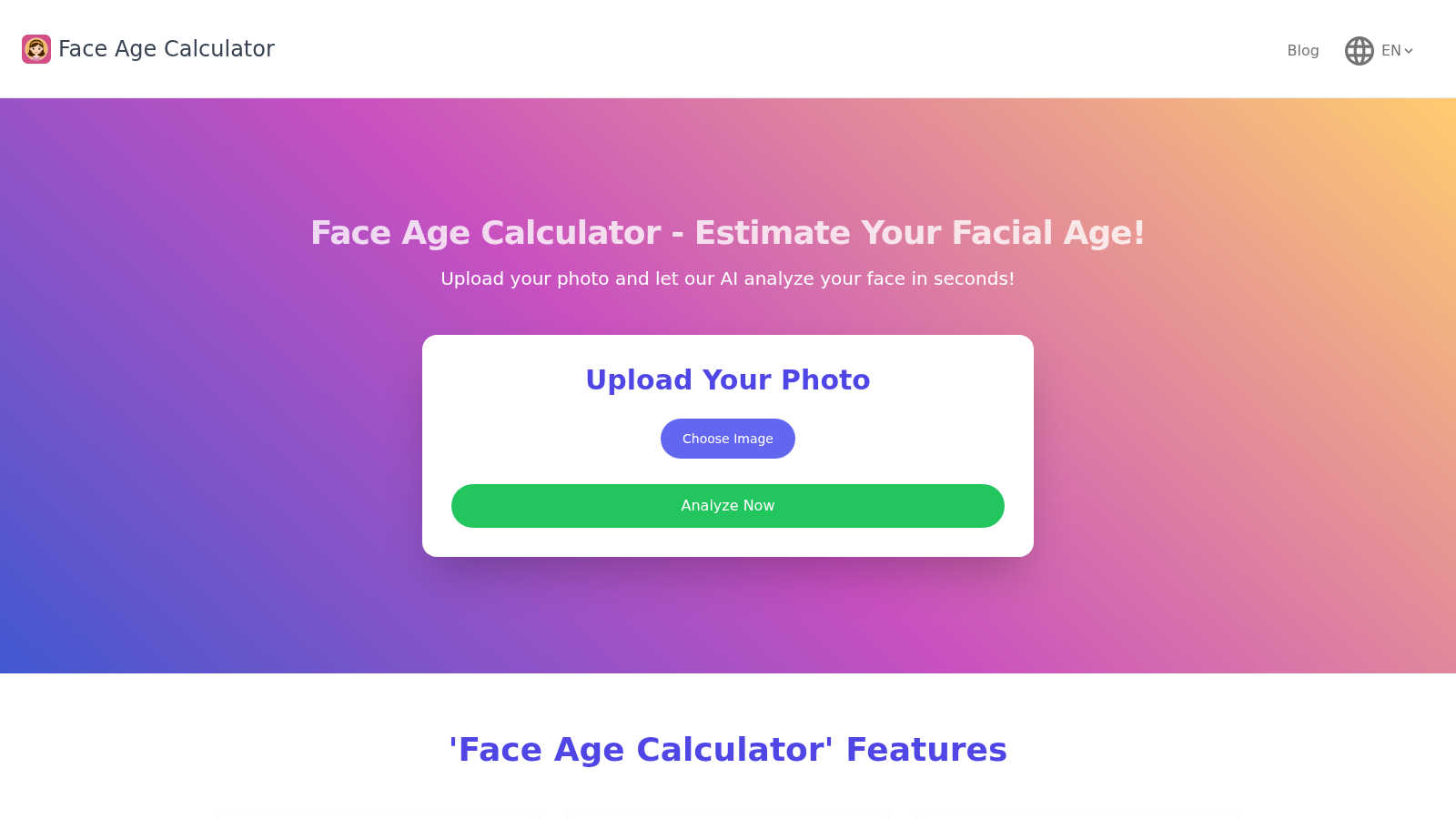 Face Age Calculator application interface and features