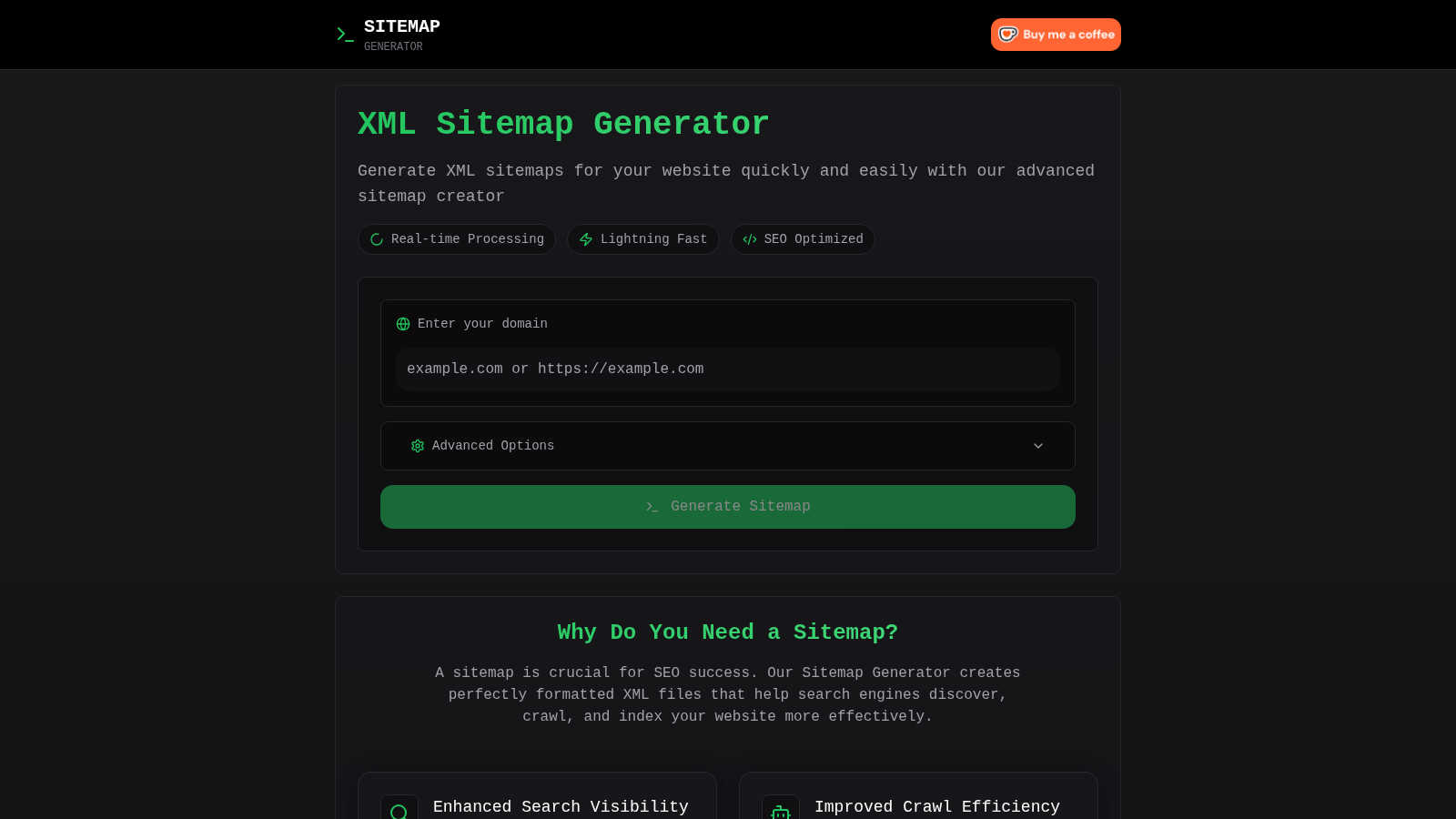 Sitemap Generator application interface and features