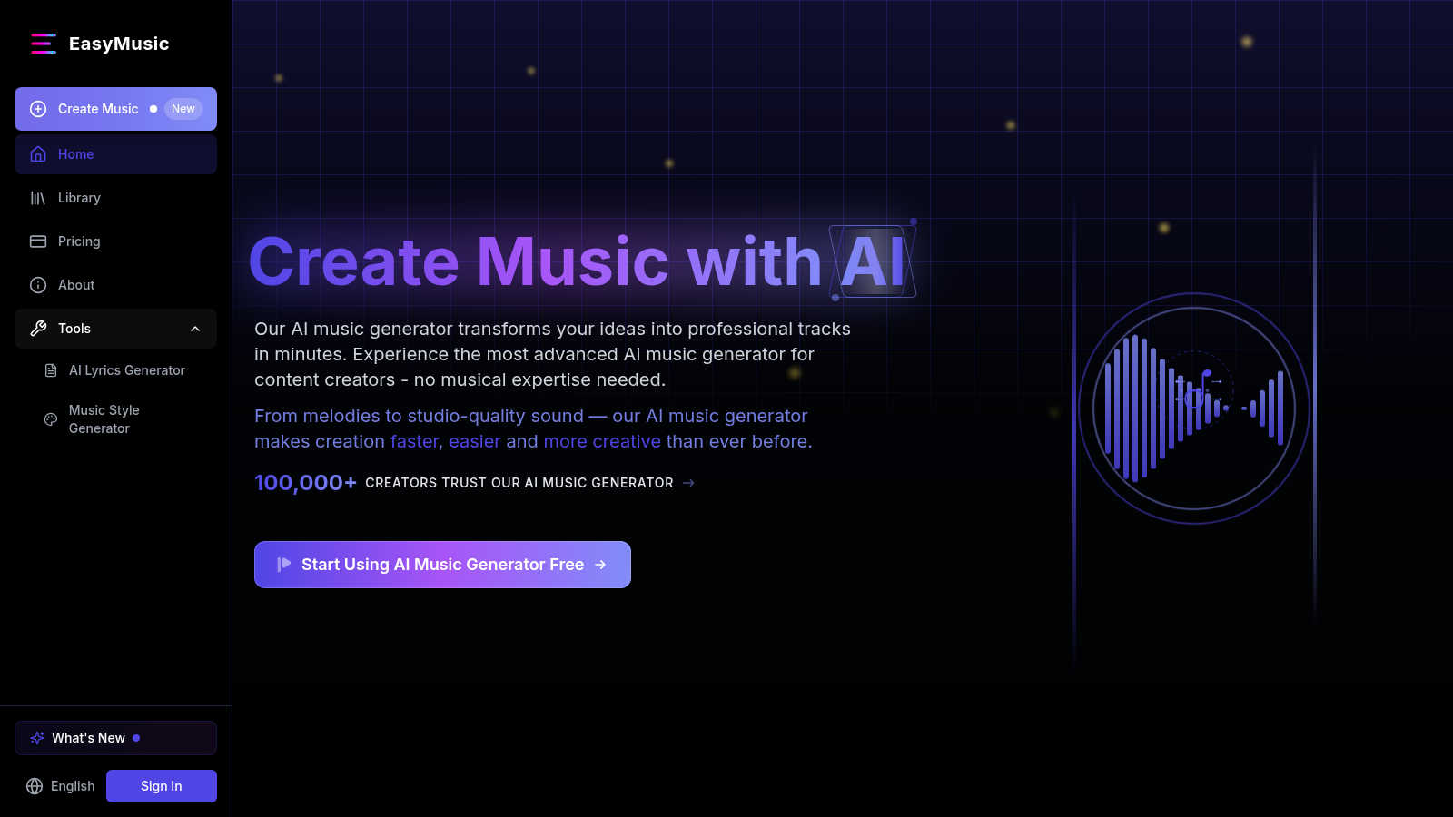 AI Music Generator By EasyMusic application interface and features
