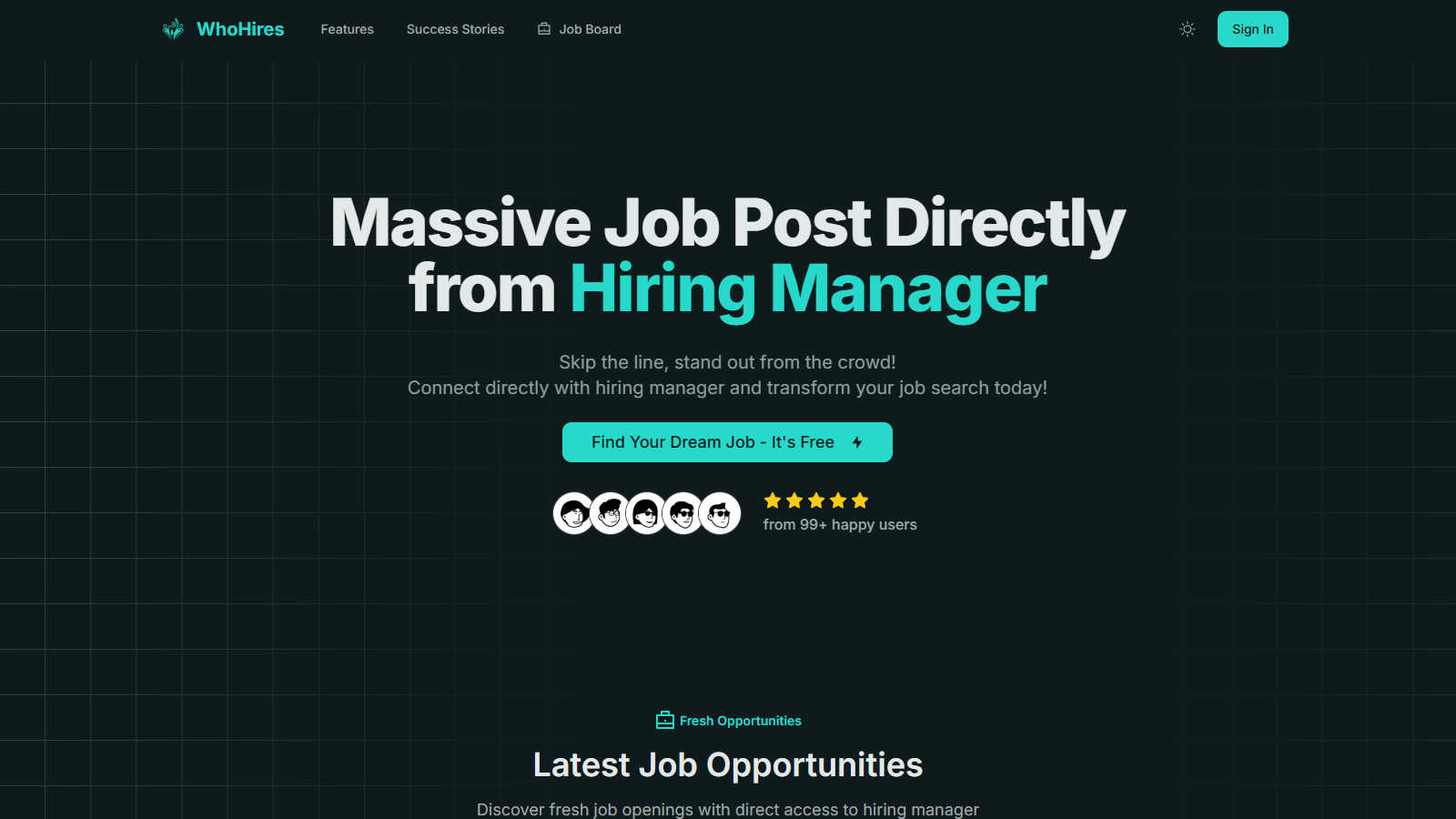 WhoHires application interface and features