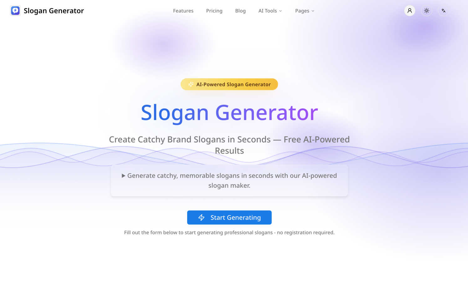 Slogan Generator application interface and features
