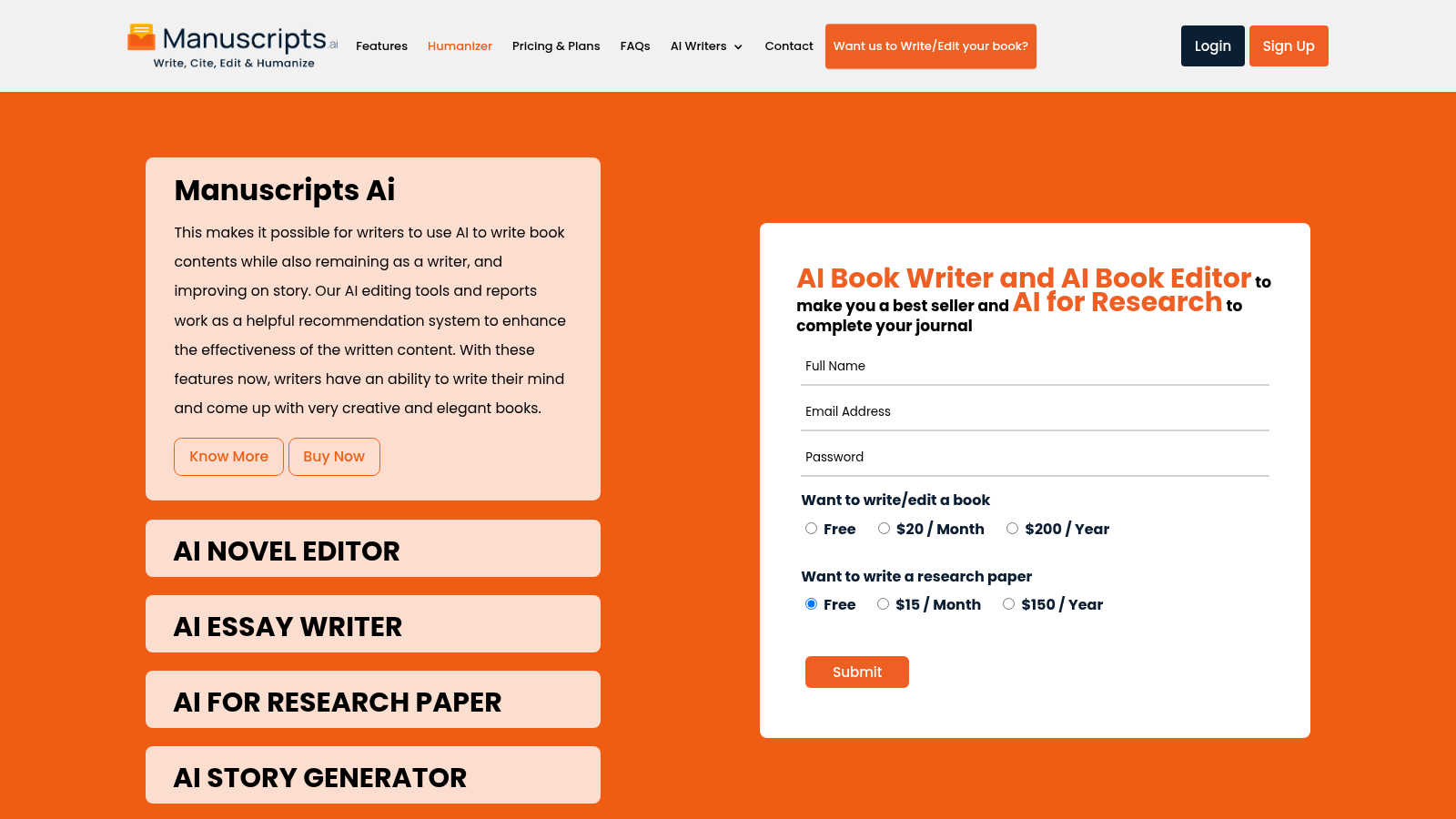 Manuscripts AI application interface and features