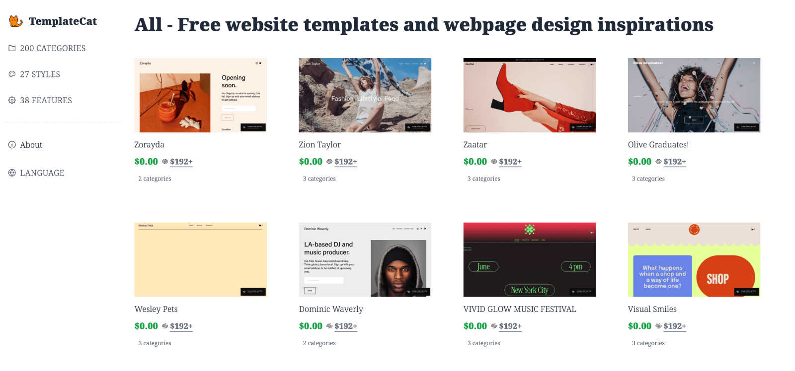 TemplateCat application interface and features