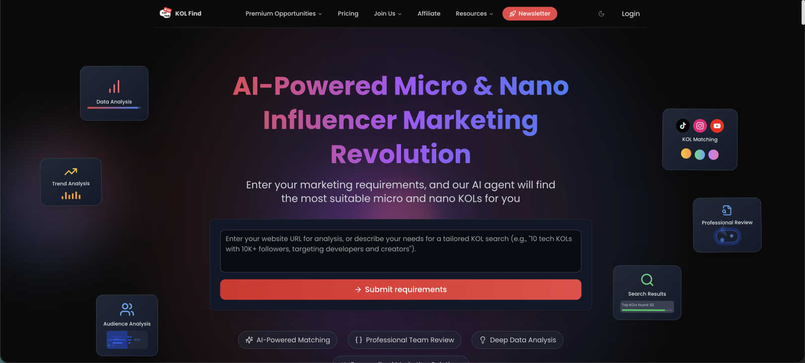 KolFind application interface and features