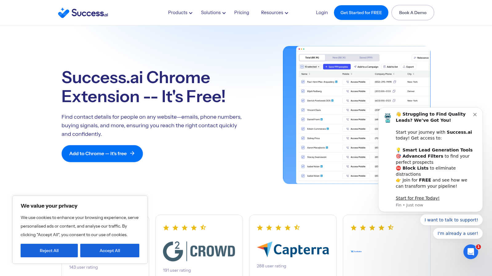 Success.ai application interface and features