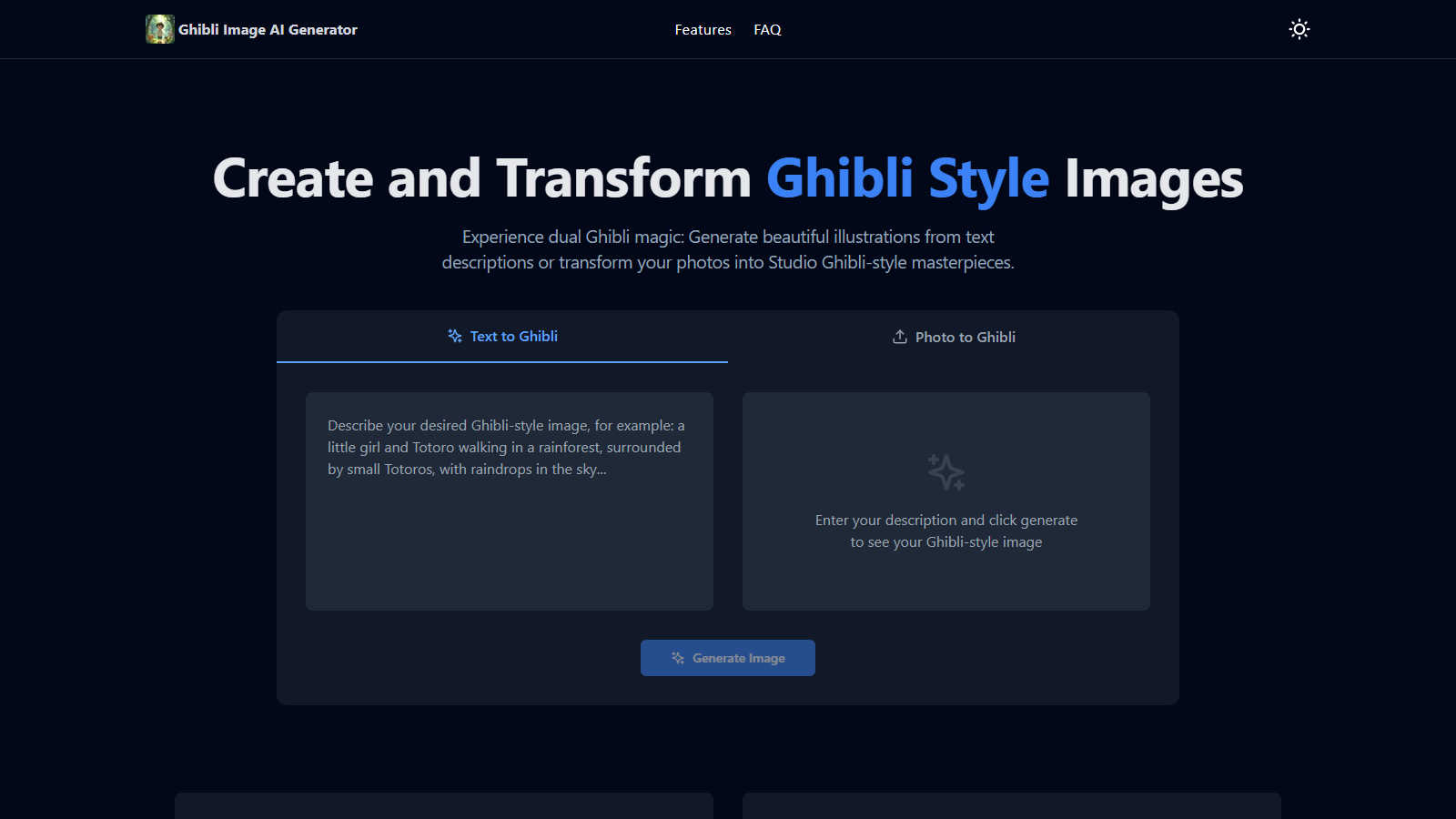 Ghibli Image Generator application interface and features