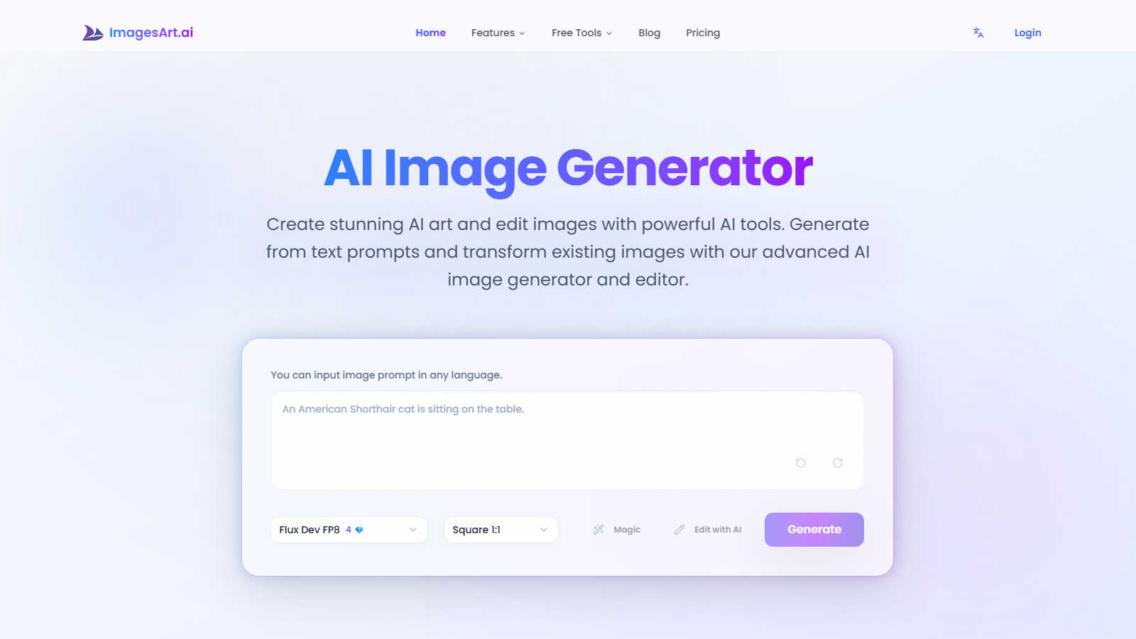 ImagesArt.ai application interface and features