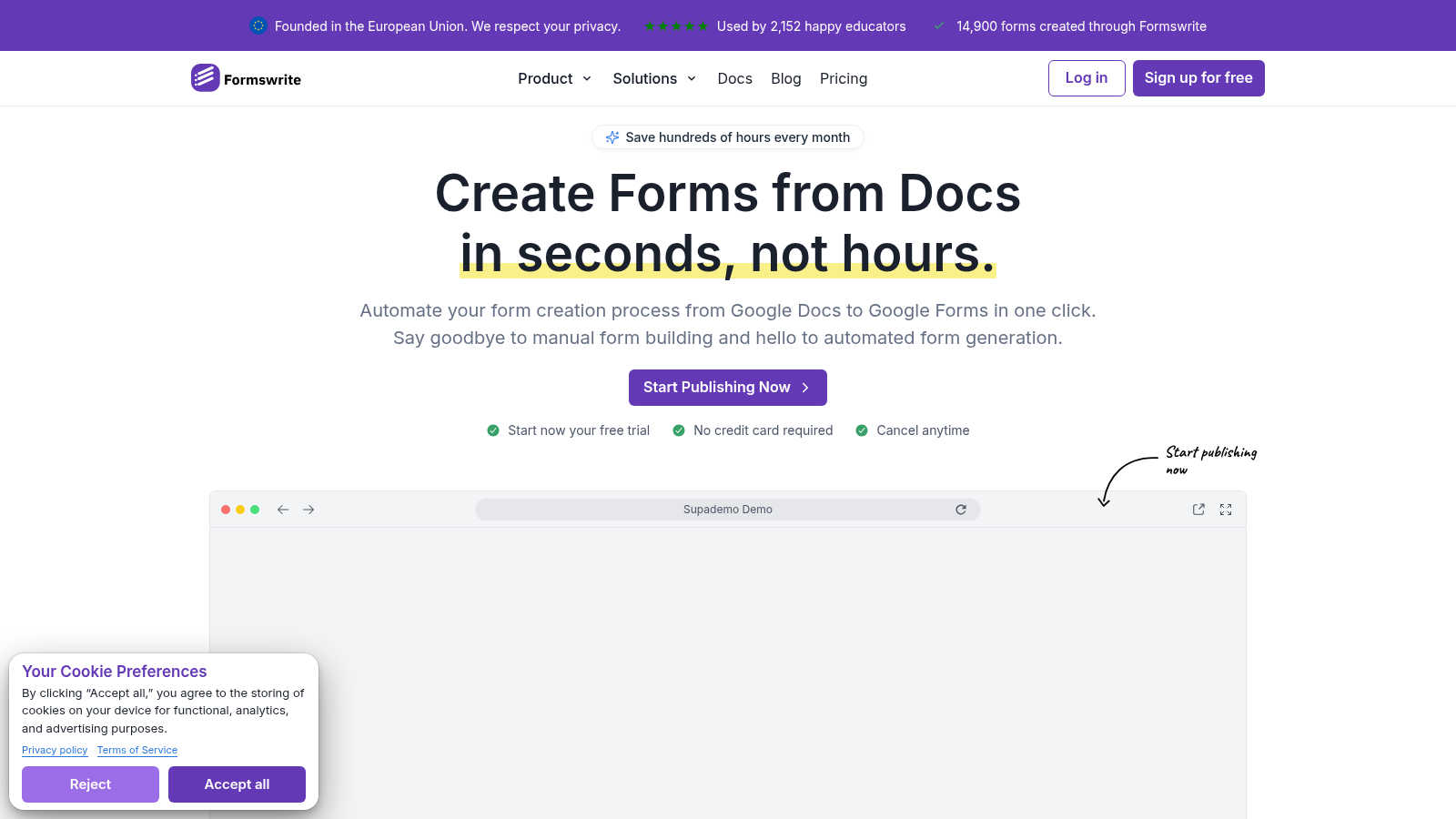 Formswrite application interface and features
