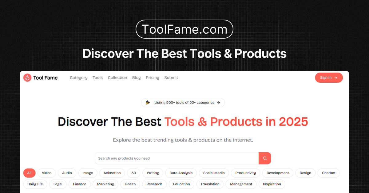 Tool Fame application interface and features