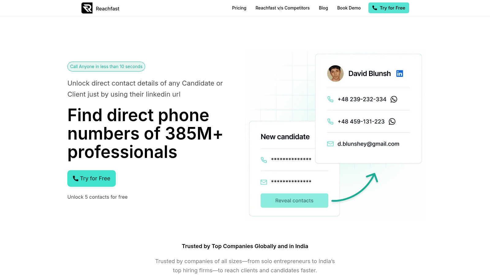 Reachfast.ai application interface and features