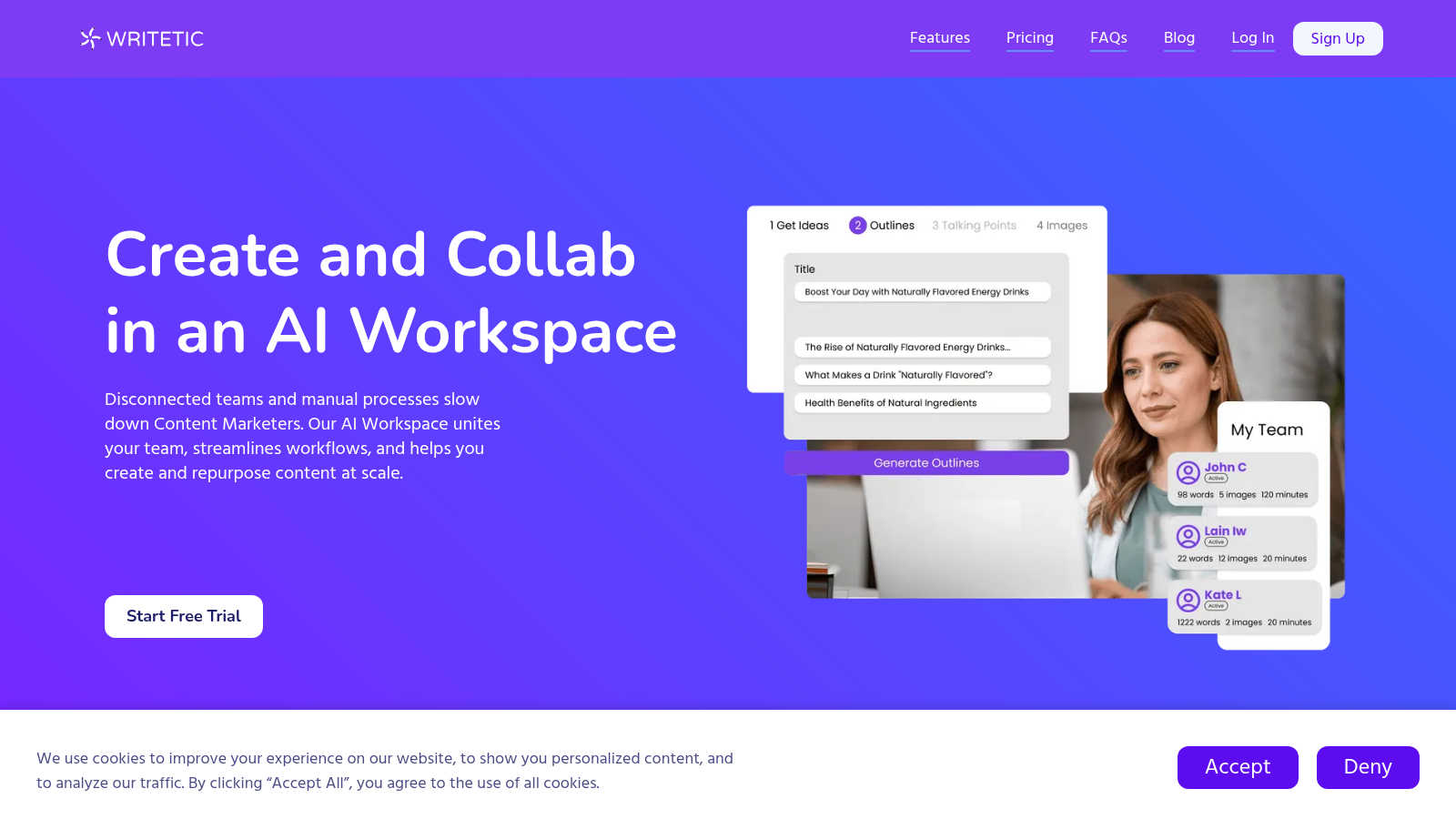 Writetic application interface and features