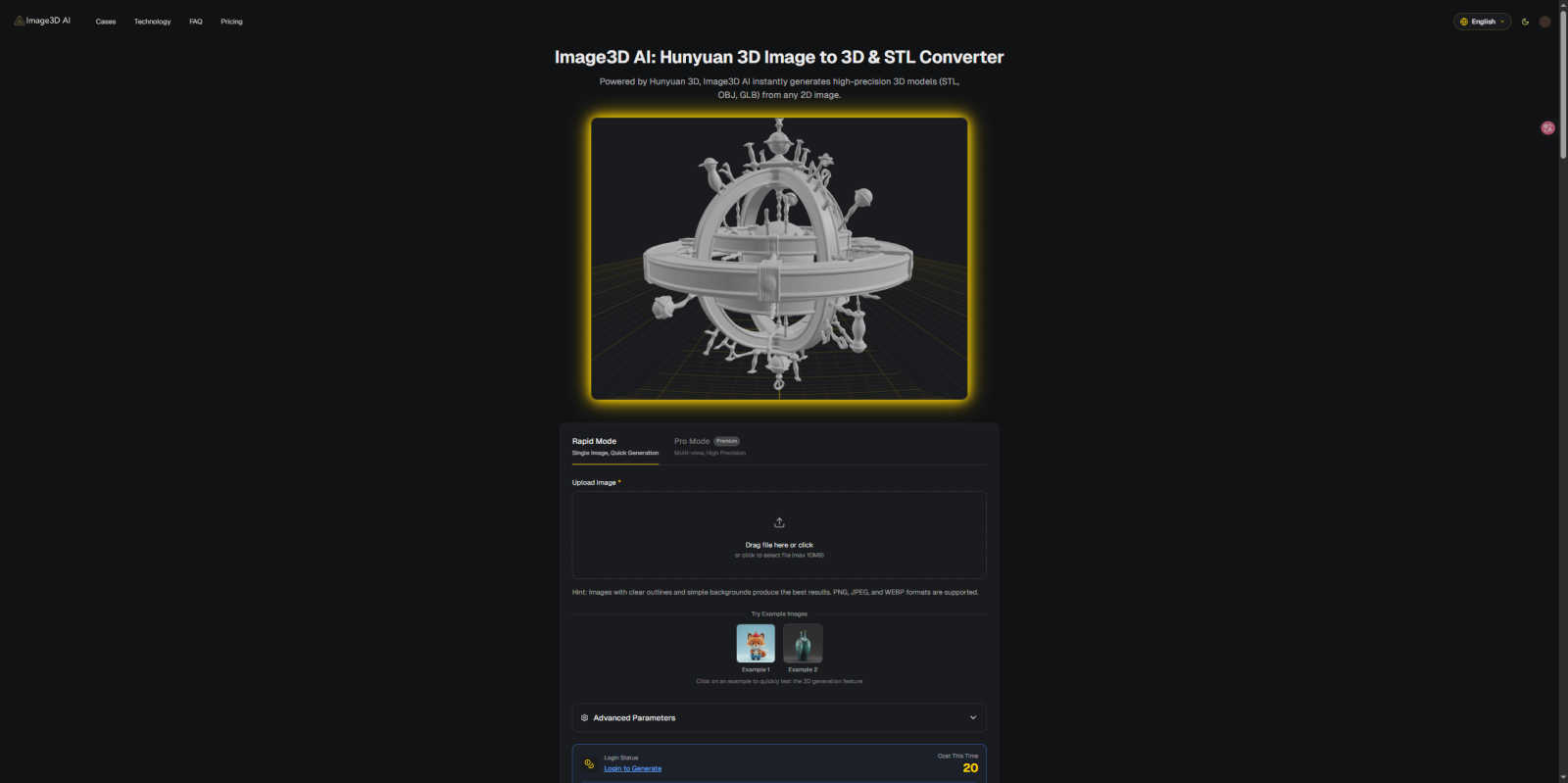 Image3D AI application interface and features