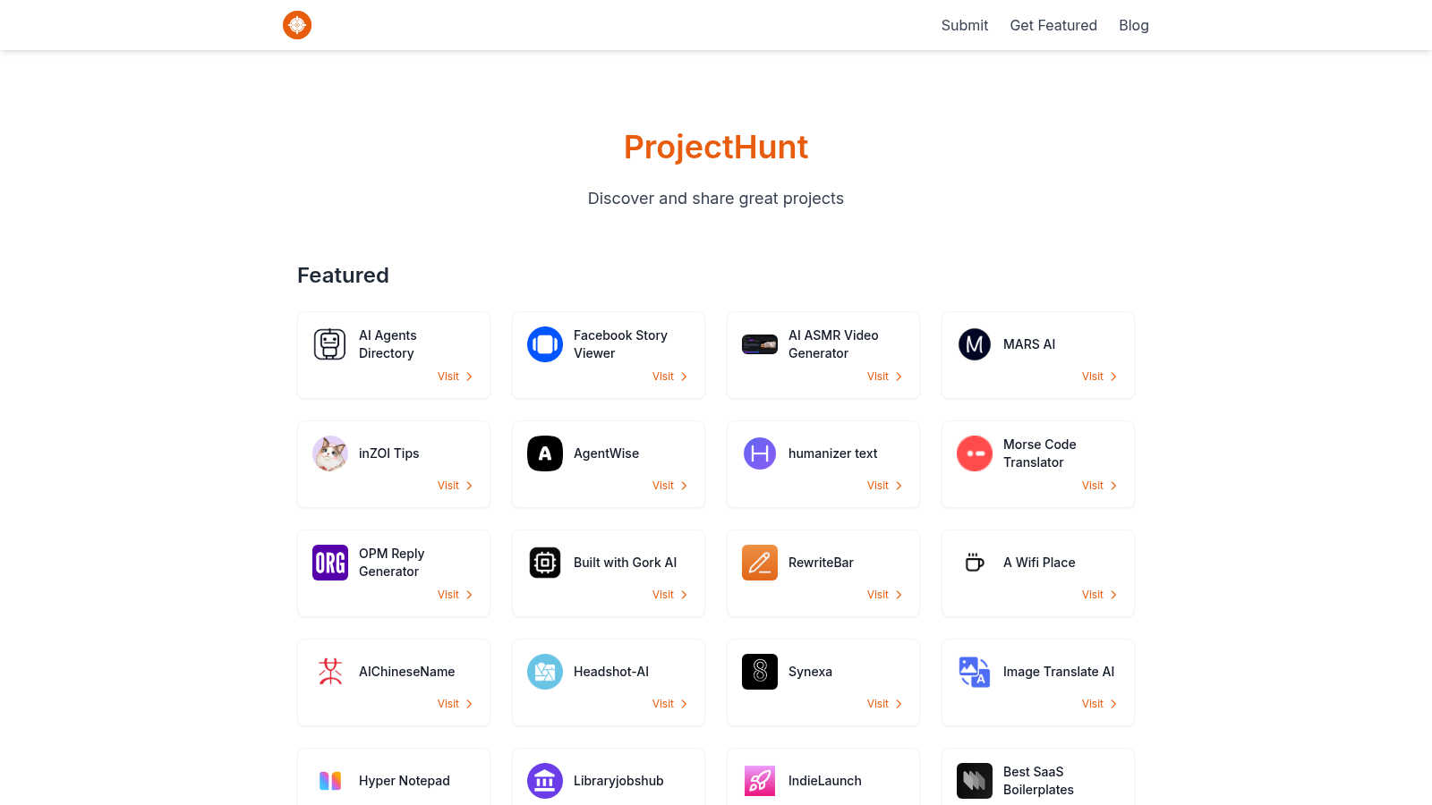 ProjectHunt application interface and features