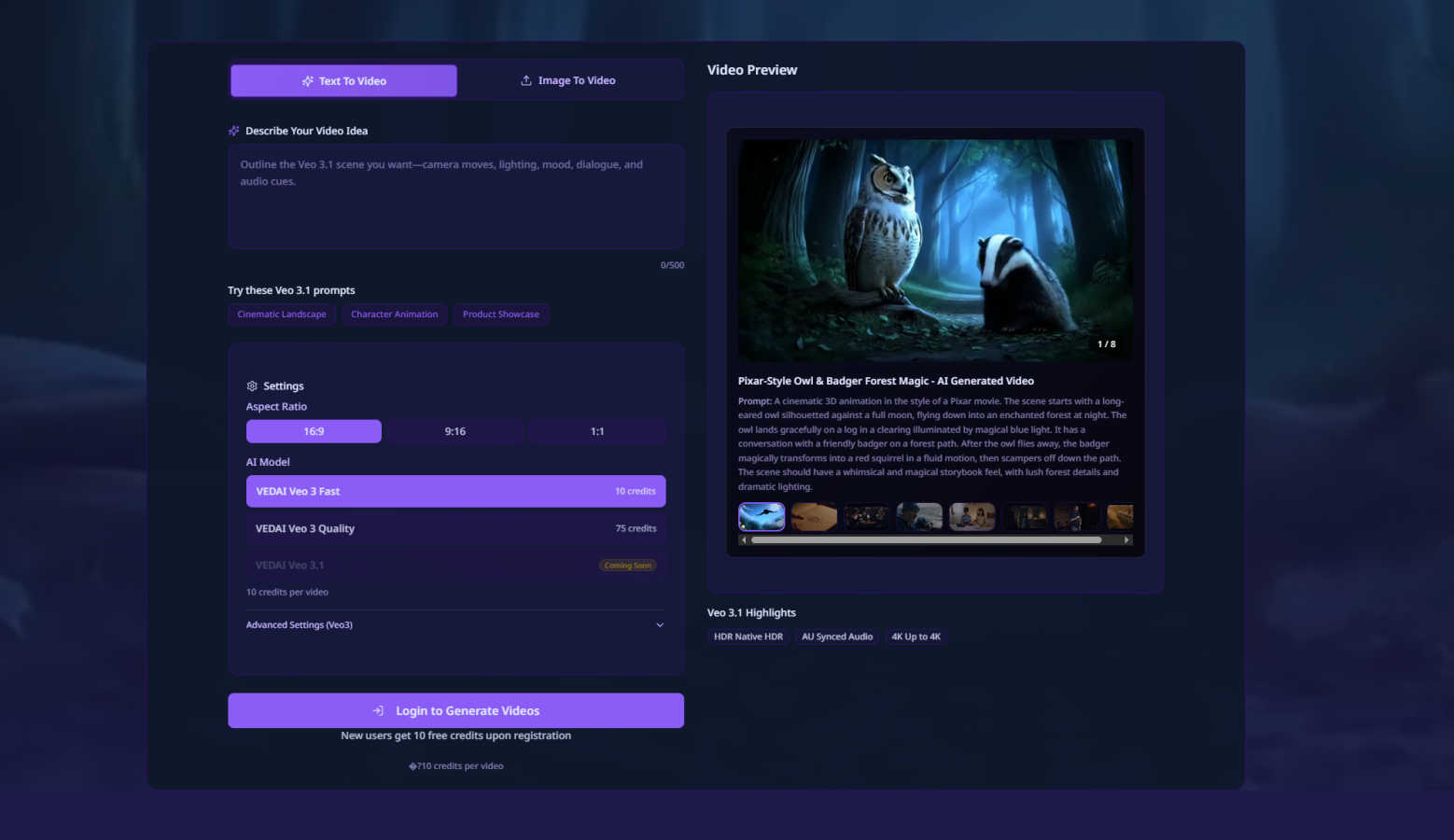 VEDAI application interface and features